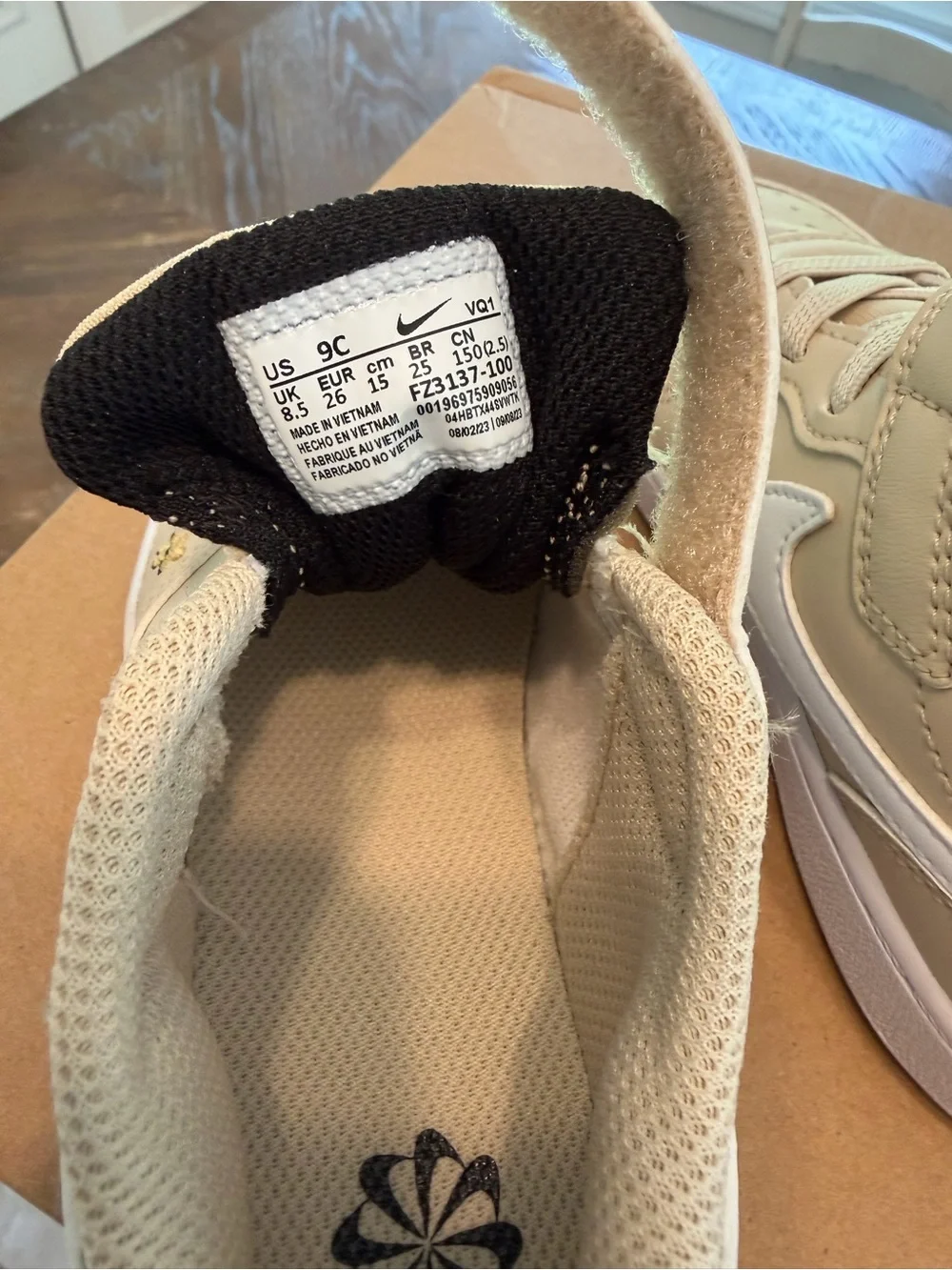 Nike Court Borough Low Recraft Toddler Sneakers Beige/White with Gold Flowers 9C